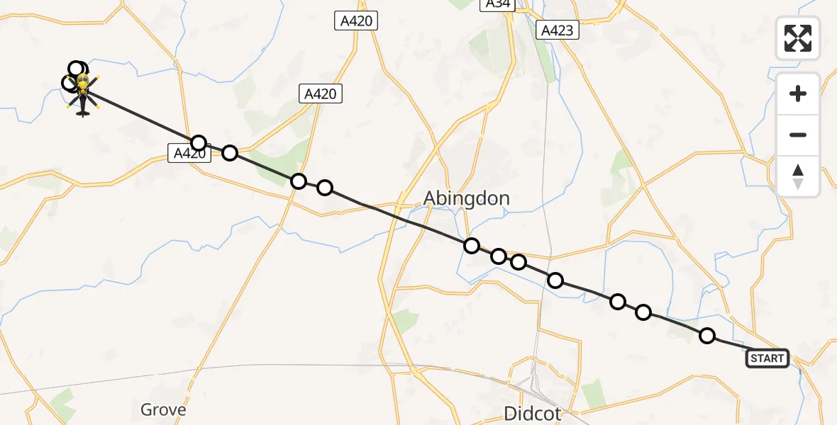 Flight route Police Helicopter Shillingford - West Oxfordshire, 30 May 2026, 17:40