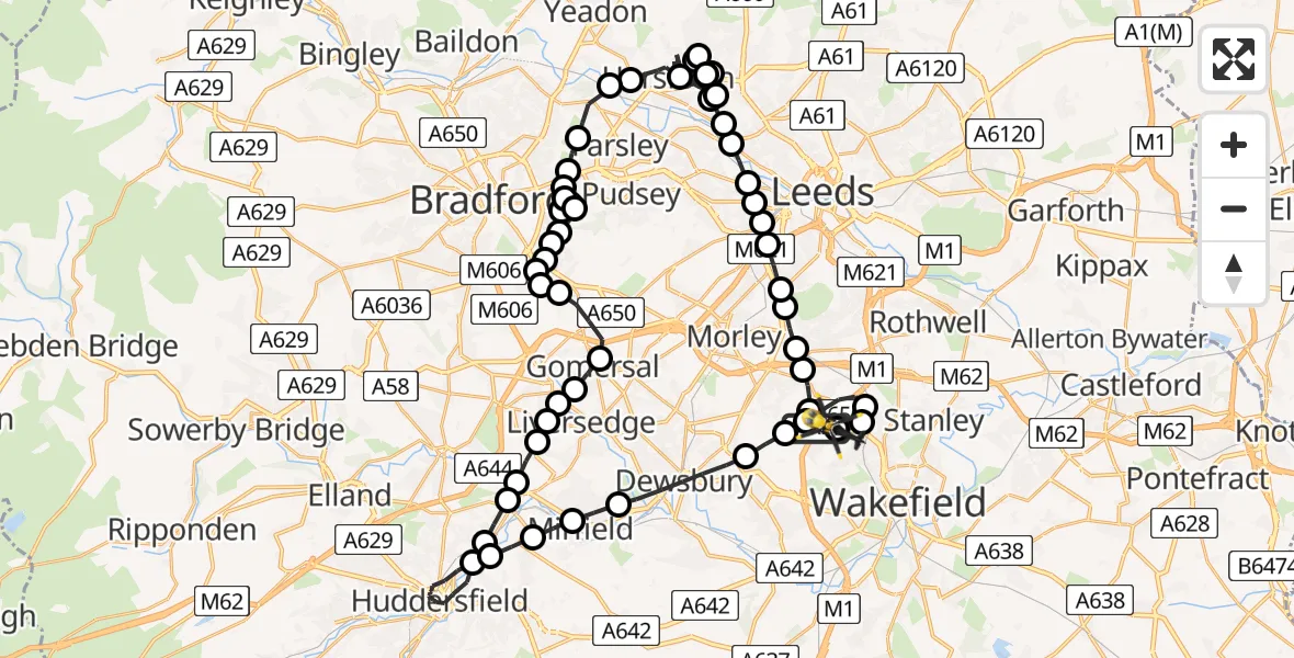 Flight route Police Helicopter East Ardsley - Brandy Carr, 30 May 2026, 18:16