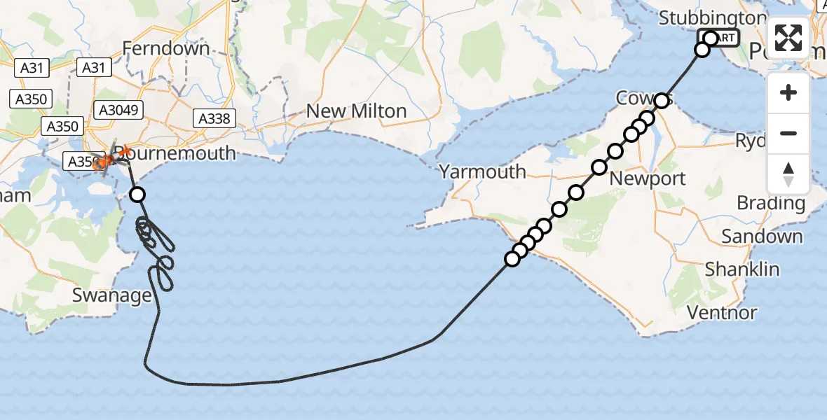 Flight route Coastguard Helicopter Solent Airport - Poole, 30 May 2026, 18:25