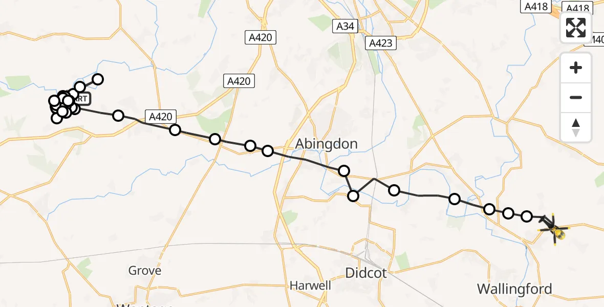 Flight route Police Helicopter Hinton Waldrist - Benson, 30 May 2026, 18:47