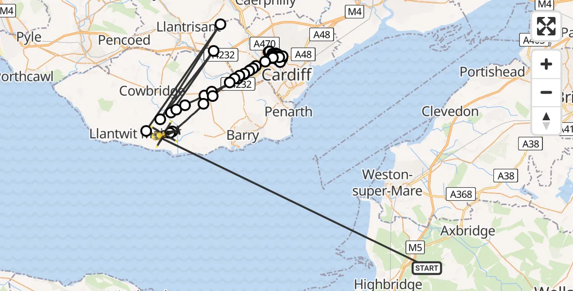 Flight route Police Helicopter Rooksbridge - MOD St Athan, 30 May 2026, 19:08