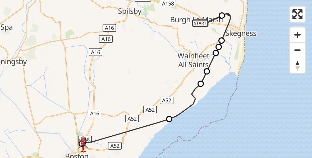 Flight route Air Ambulance Helicopter Burgh Le Marsh - Boston, 30 May 2026, 19:37