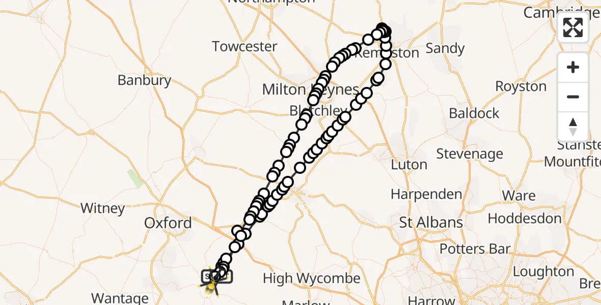 Flight route Police Helicopter Ewelme - Benson, 30 May 2026, 20:08