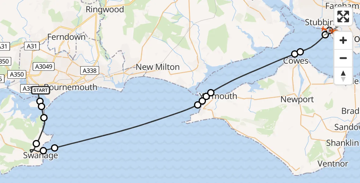 Flight route Coastguard Helicopter Poole - Solent Airport, 30 May 2026, 20:16