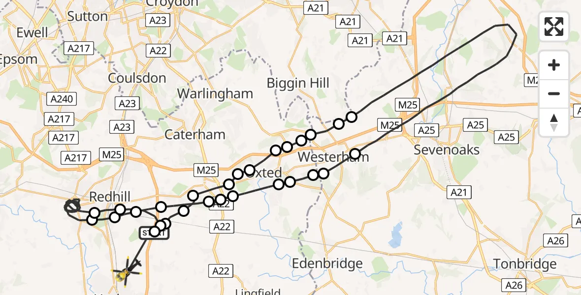 Flight route Police Helicopter South Nutfield - Salfords, 30 May 2026, 20:42
