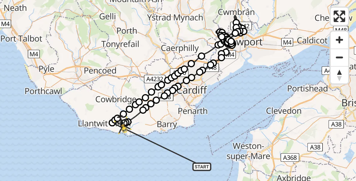 Flight route Police Helicopter Bristol Channel - MOD St Athan, 30 May 2026, 21:09