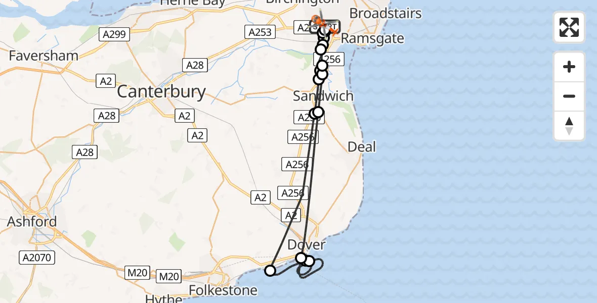 Flight route Coastguard Helicopter Manston Airport - Manston Airport, 30 May 2026, 21:23