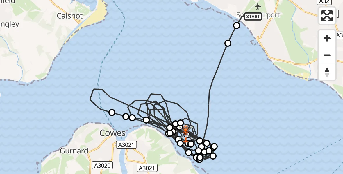 Flight route Coastguard Helicopter Solent Airport - English Channel, 30 May 2026, 22:12