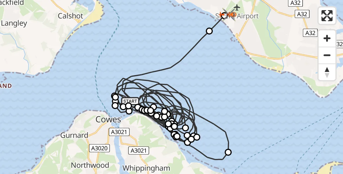 Flight route Coastguard Helicopter English Channel - Solent Airport, 30 May 2026, 23:07
