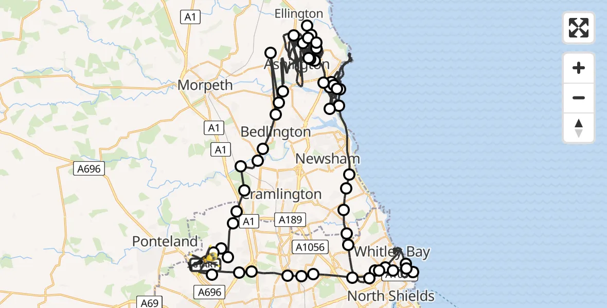 Flight route Police Helicopter Newcastle International Airport - Newcastle International Airport, 30 May 2026, 23:42