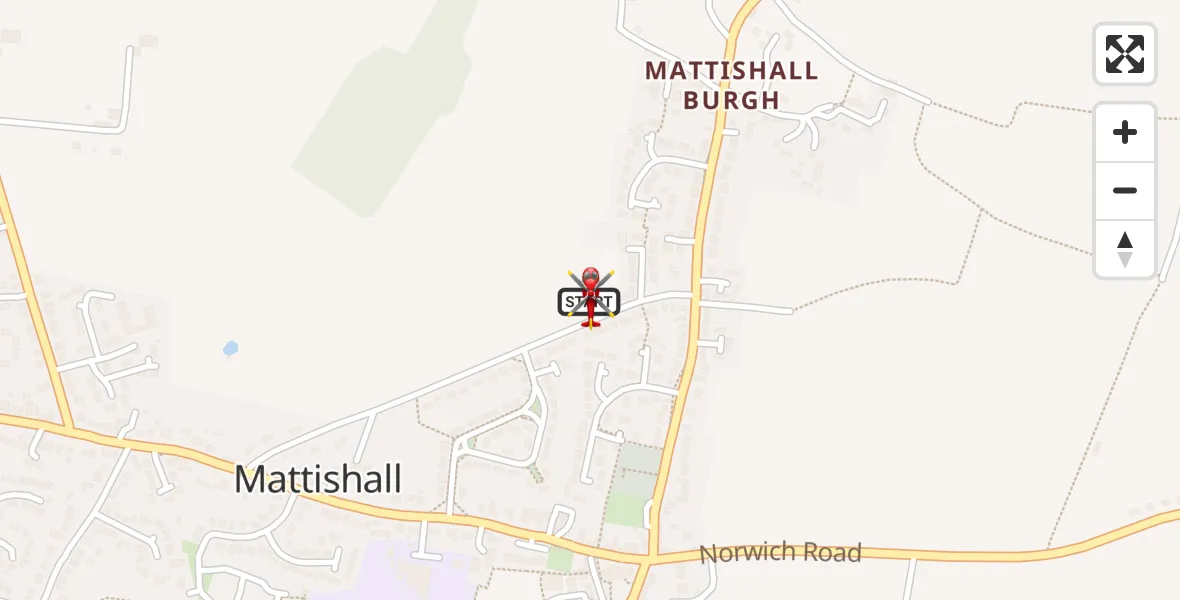 Flight route Air Ambulance Helicopter Mattishall - Mattishall, 31 May 2026, 00:11