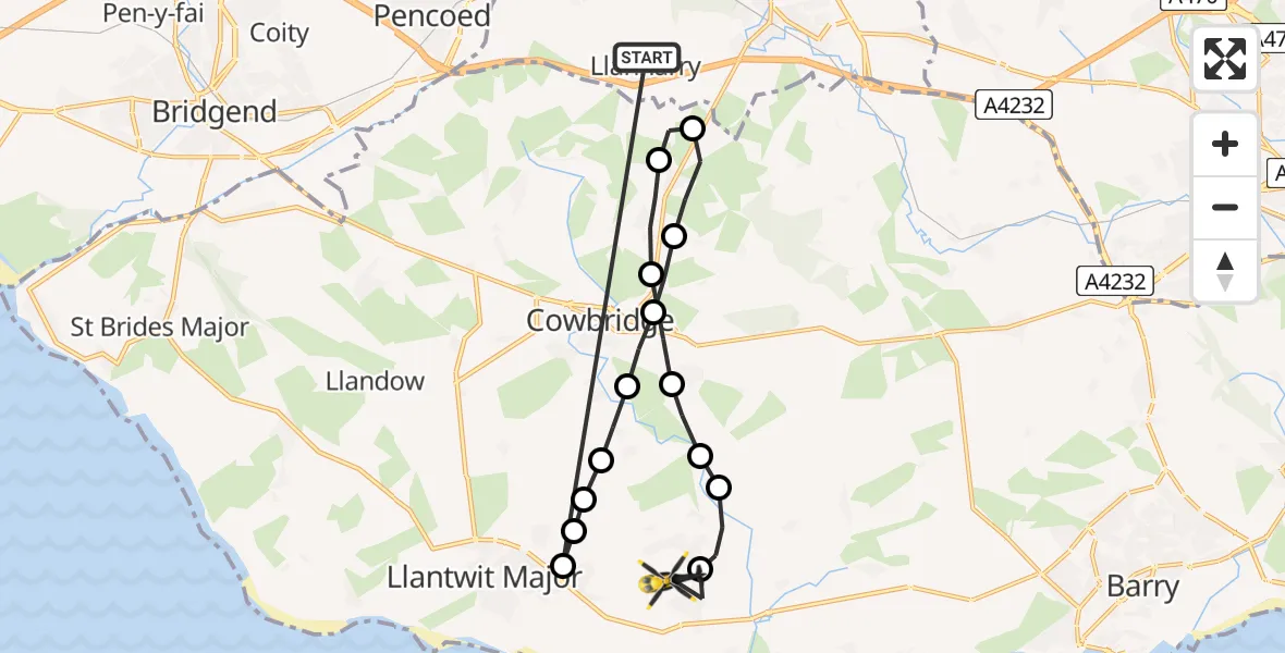 Flight route Police Helicopter Llanharry - MOD St Athan, 31 May 2026, 00:22