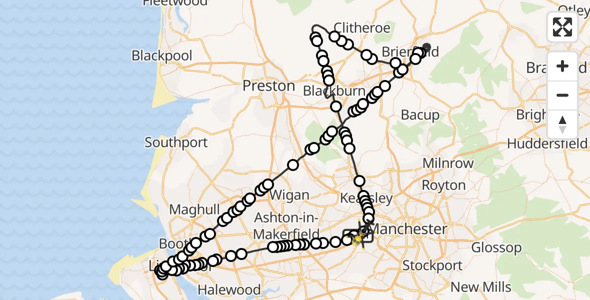 Flight route Police Helicopter Irlam - Manchester Barton Aerodrome, 31 May 2026, 00:53