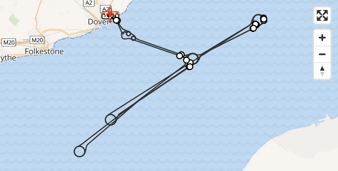 Flight route Coastguard Drone Langdon Battery Heliport - Swingate Airfield, 31 May 2026, 00:56