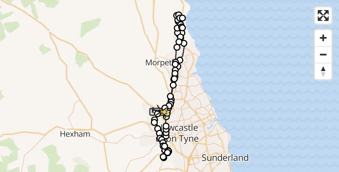 Flight route Police Helicopter Newcastle International Airport - Newcastle International Airport, 31 May 2026, 02:28