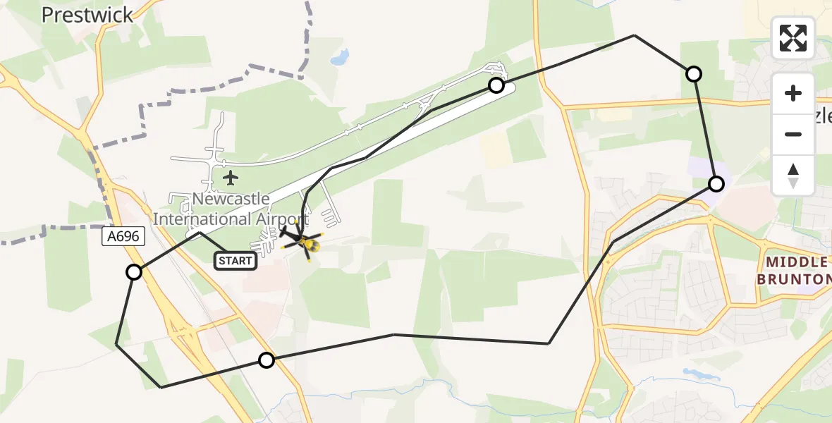Flight route Police Helicopter Newcastle International Airport - Newcastle International Airport, 31 May 2026, 04:24