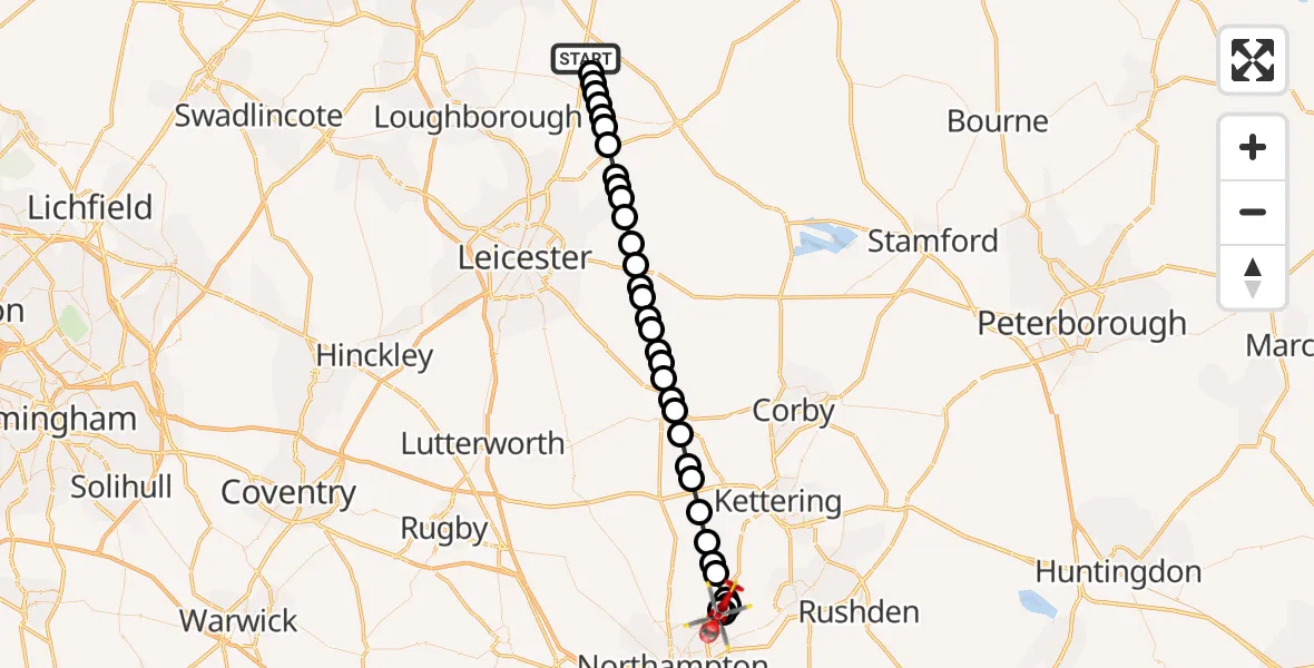 Flight route Air Ambulance Helicopter Rushcliffe - Sywell, 31 May 2026, 05:19