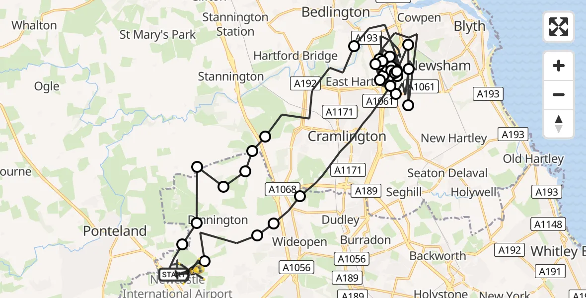 Flight route Police Helicopter Newcastle International Airport - Newcastle International Airport, 31 May 2026, 06:30