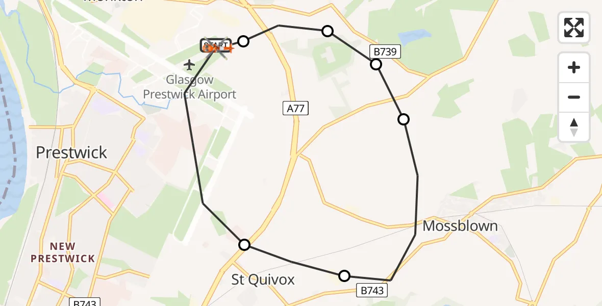 Flight route Coastguard Helicopter Glasgow Prestwick Airport - Glasgow Prestwick Airport, 31 May 2026, 08:11