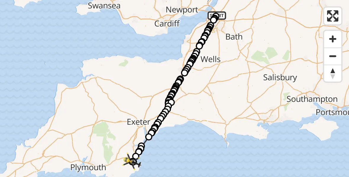 Flight route Police Helicopter Almondsbury - Paignton, 31 May 2026, 08:14