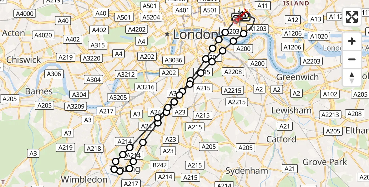 Flight route Air Ambulance Helicopter Royal London Hospital - Royal London Hospital, 31 May 2026, 08:16