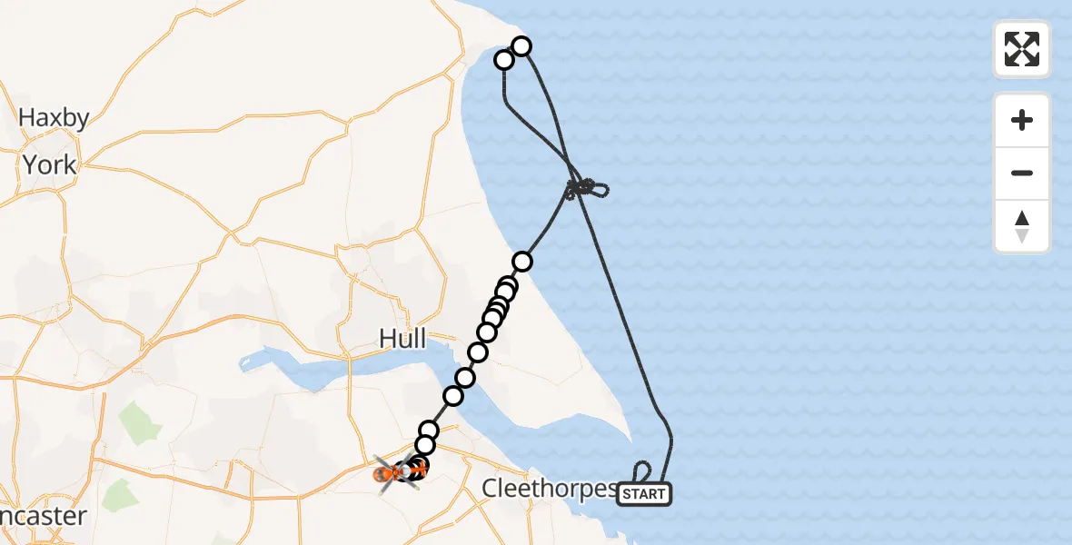 Flight route Coastguard Helicopter North Sea - Humberside Airport, 31 May 2026, 08:24