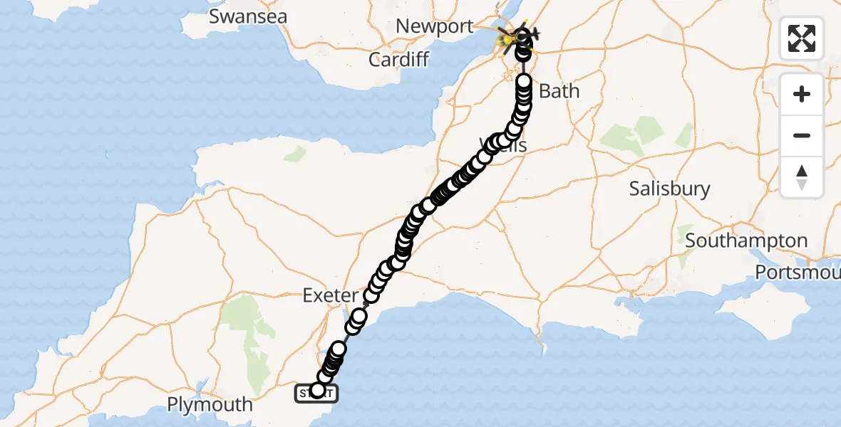 Flight route Police Helicopter Paignton - Woodlands, 31 May 2026, 09:10