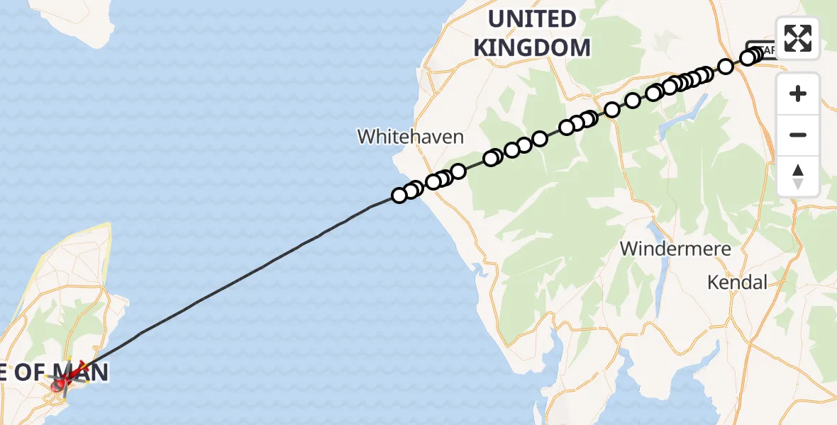 Flight route Air Ambulance Helicopter Edenhall - Irish Sea, 31 May 2026, 09:24