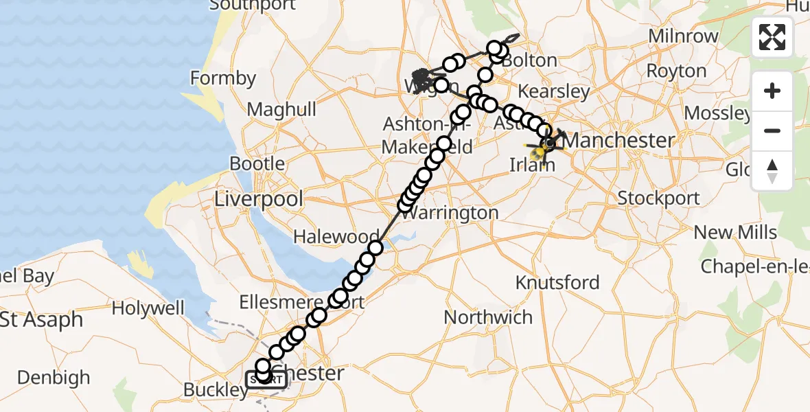 Flight route Police Helicopter Hawarden Airport - Manchester Barton Aerodrome, 31 May 2026, 09:45