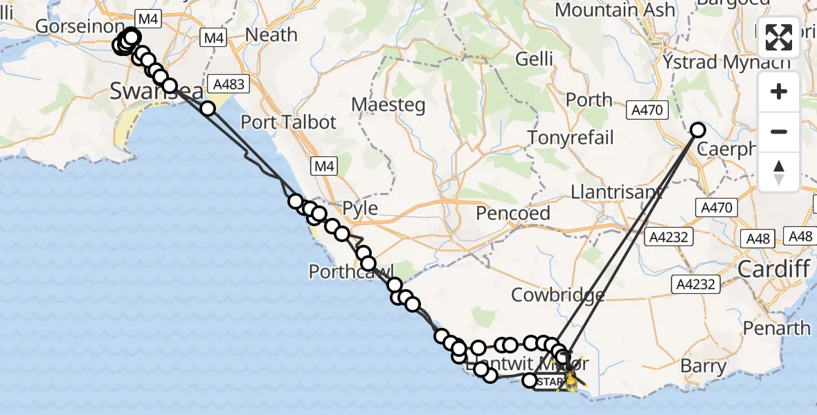 Flight route Police Helicopter Boverton - MOD St Athan, 31 May 2026, 10:10