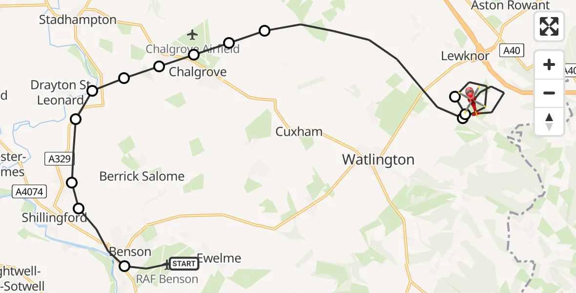 Flight route Air Ambulance Helicopter RAF Benson - Lewknor, 31 May 2026, 10:20