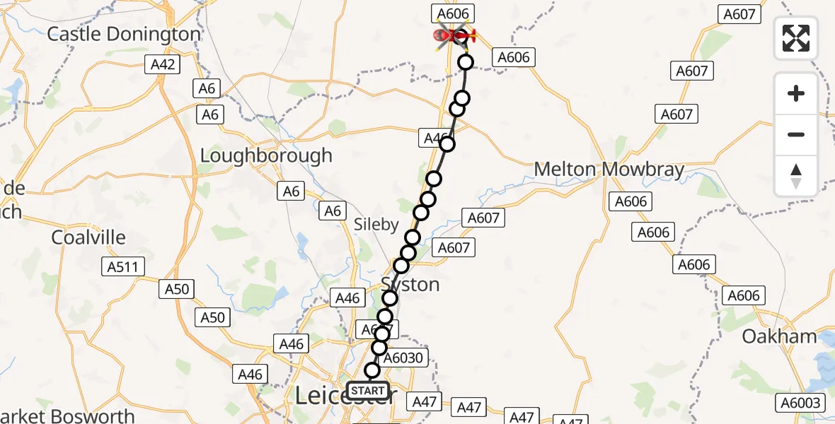 Flight route Air Ambulance Helicopter Spinney Hills - Nottingham Heliport, 31 May 2026, 10:21