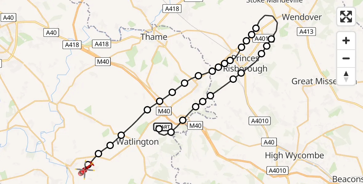 Flight route Air Ambulance Helicopter Lewknor - RAF Benson, 31 May 2026, 10:30