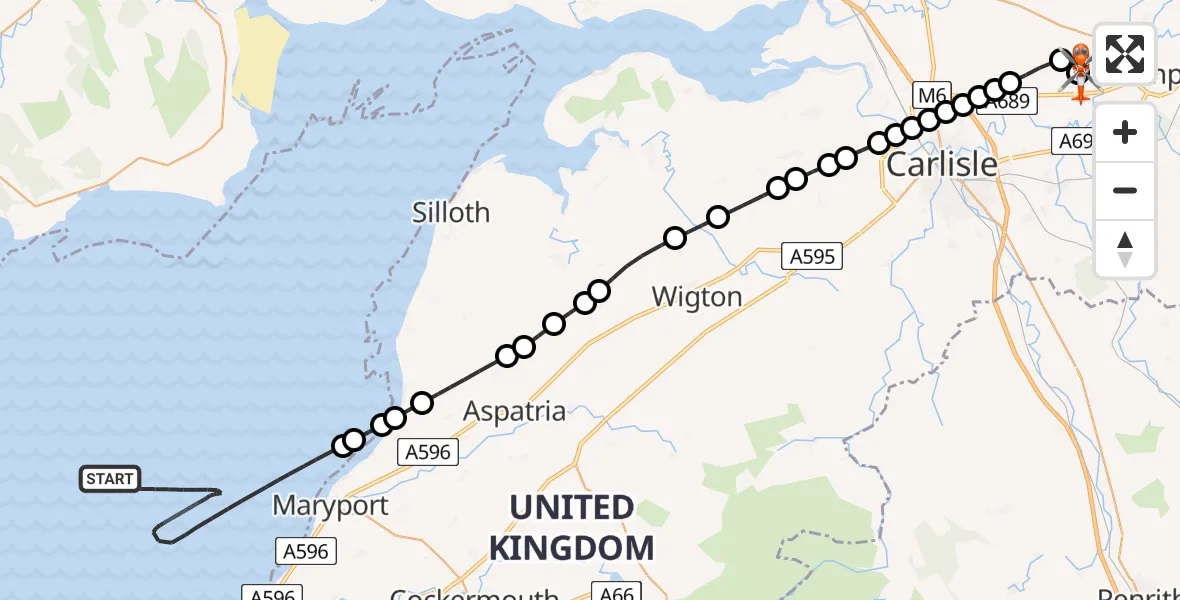 Flight route Coastguard Helicopter Irish Sea - Carlisle Lake District Airport, 31 May 2026, 10:33
