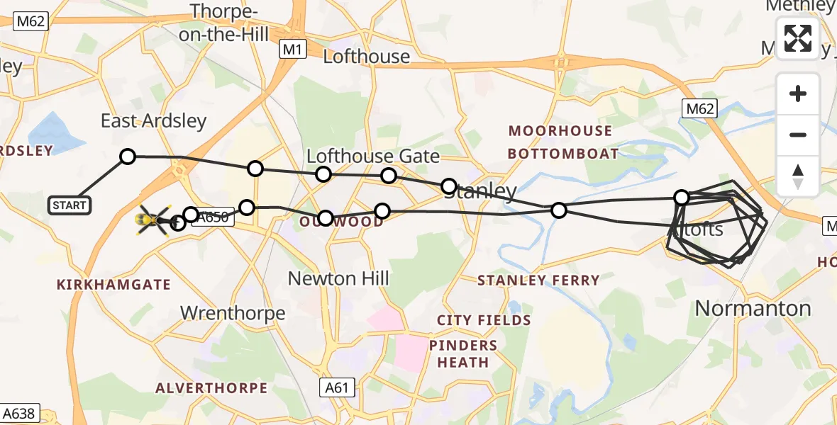 Flight route Police Helicopter East Ardsley - Brandy Carr, 31 May 2026, 10:38