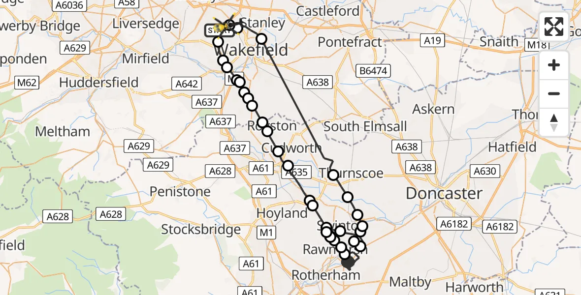 Flight route Police Helicopter East Ardsley - Brandy Carr, 31 May 2026, 11:30