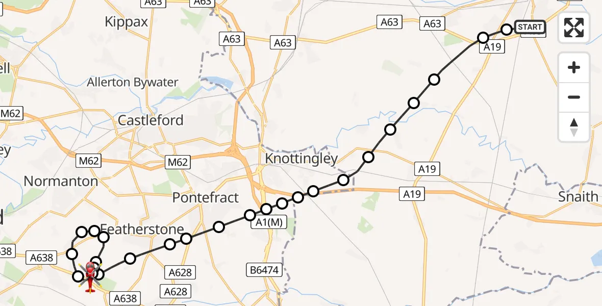 Flight route Air Ambulance Helicopter Selby - YAA Nostell Helicopter Port, 31 May 2026, 11:35