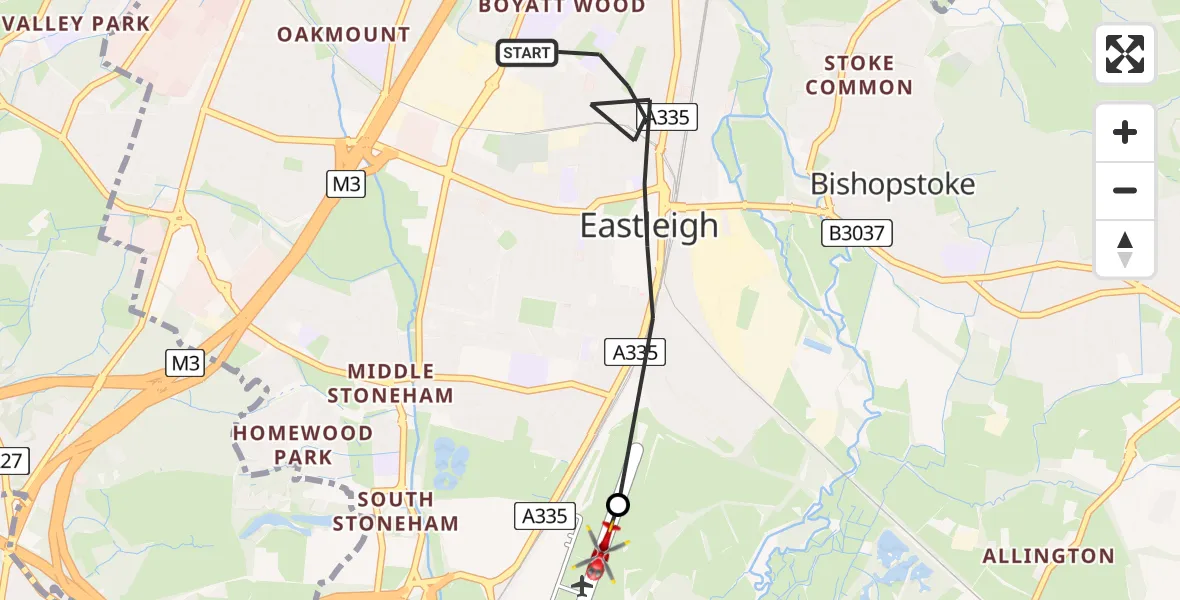 Flight route Air Ambulance Helicopter Eastleigh - Southampton Airport, 31 May 2026, 11:48