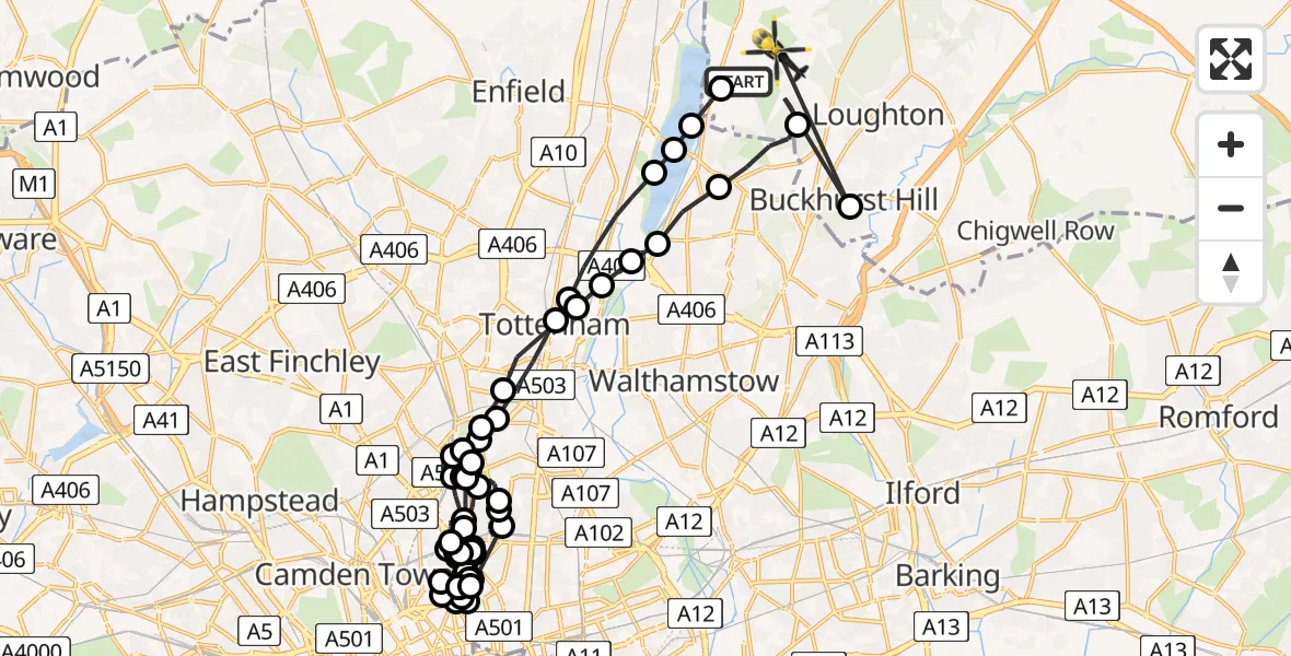 Flight route Police Helicopter Sewardstonebury - Sewardstonebury, 31 May 2026, 11:56