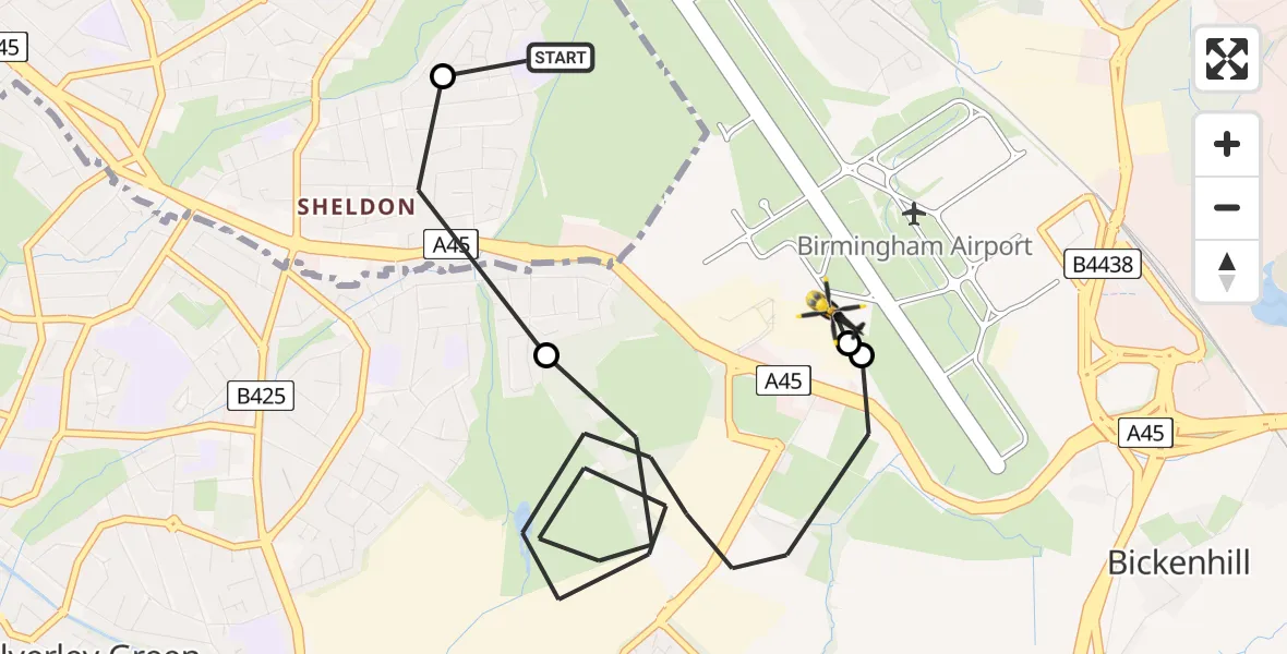 Flight route Police Helicopter Birmingham Airport - Birmingham Airport, 31 May 2026, 12:02