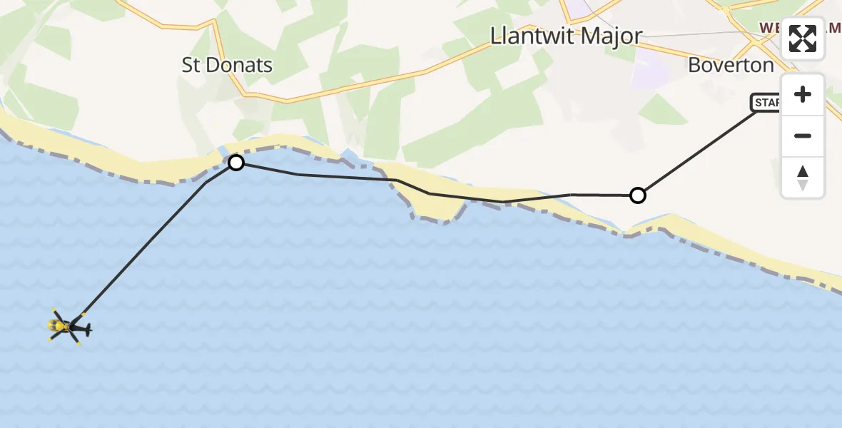 Flight route Police Helicopter Boverton - Bristol Channel, 31 May 2026, 12:03