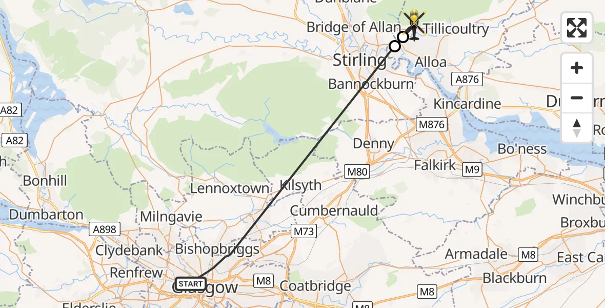 Flight route Police Helicopter Glasgow - Menstrie, 31 May 2026, 12:05