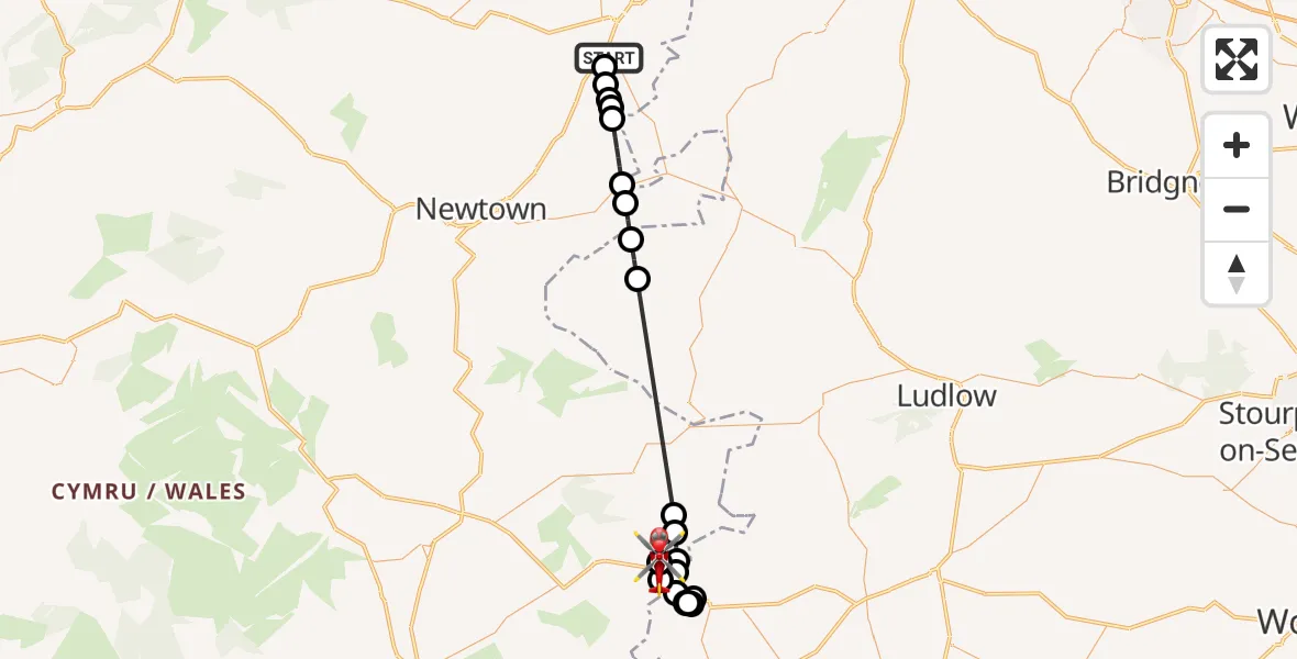 Flight route Air Ambulance Helicopter Welshpool Airport - Evenjobb, 31 May 2026, 12:13