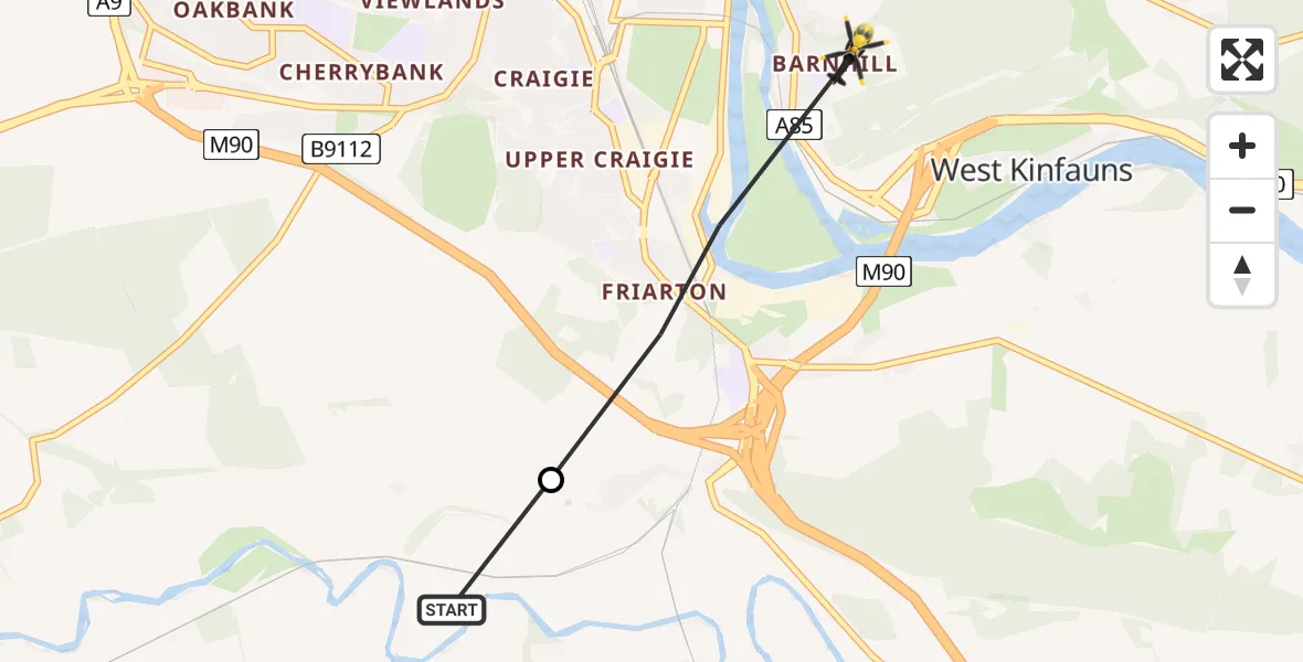 Flight route Police Helicopter Forgandenny - Perth, 31 May 2026, 12:25