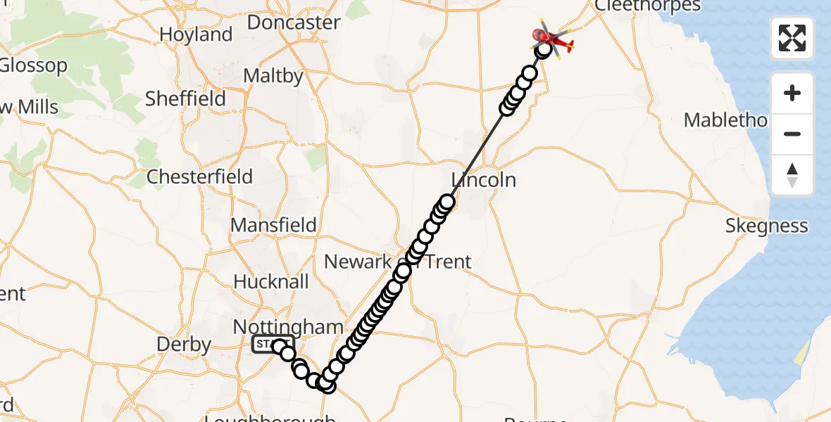 Flight route Air Ambulance Helicopter Beeston - Caistor, 31 May 2026, 12:33