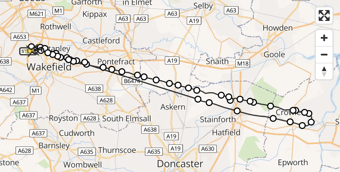 Flight route Police Helicopter East Ardsley - East Ardsley, 31 May 2026, 12:49