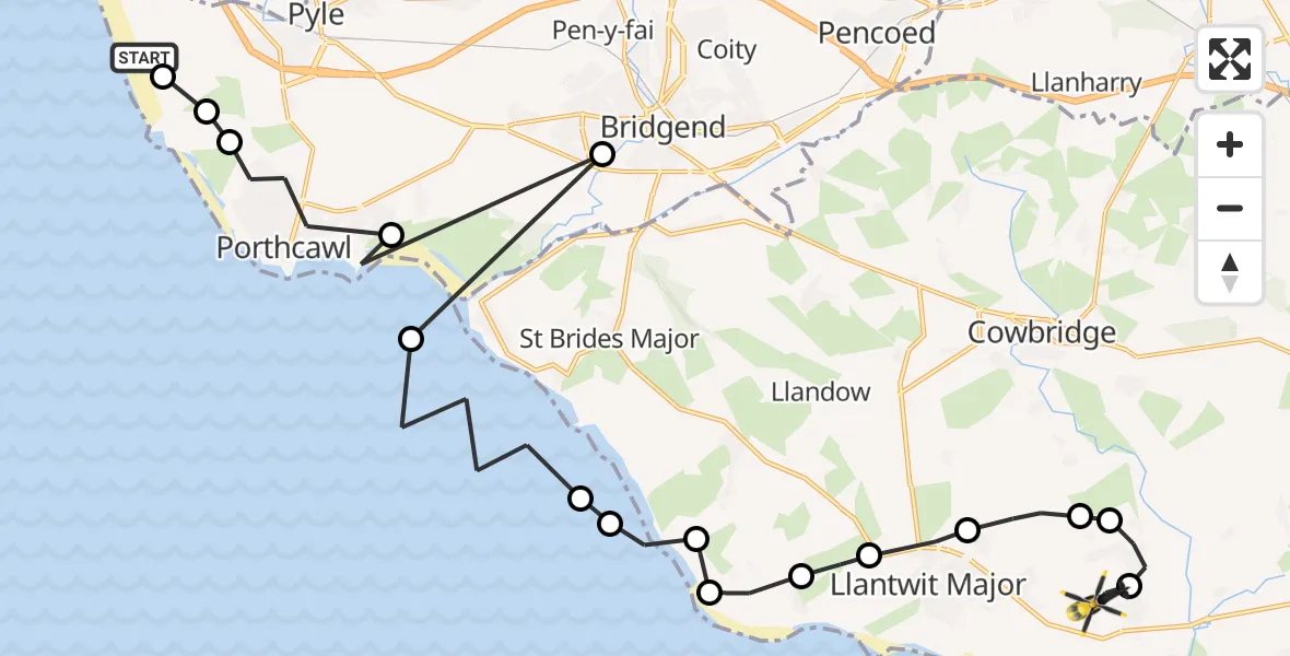 Flight route Police Helicopter Cornelly - MOD St Athan, 31 May 2026, 12:59
