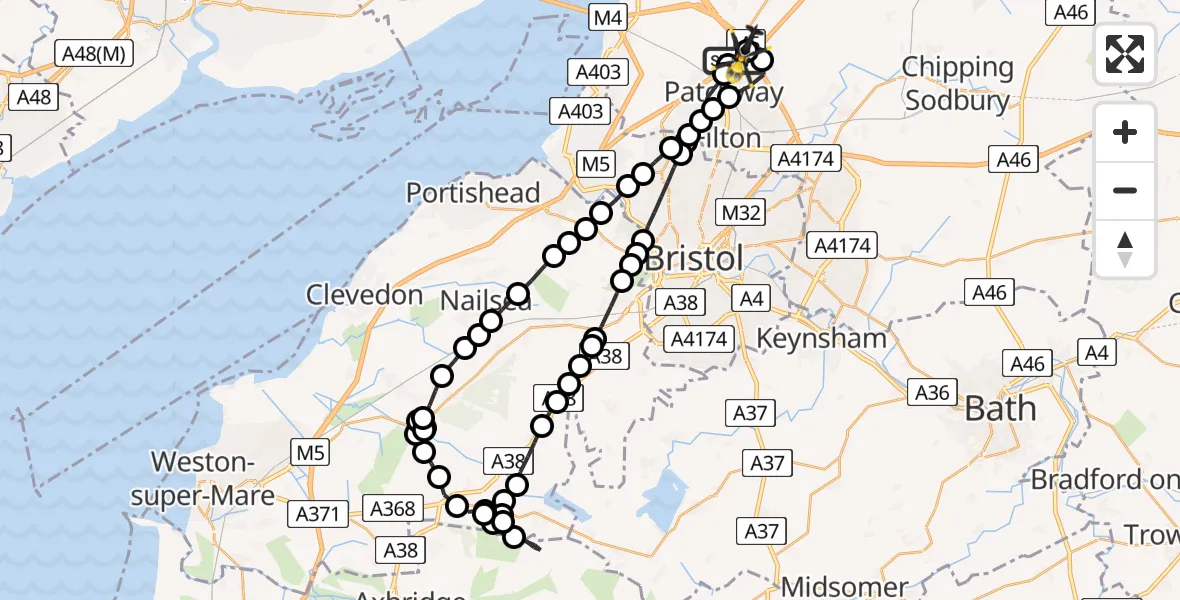 Flight route Police Helicopter Almondsbury Helicopter Base - Almondsbury Helicopter Base, 31 May 2026, 13:03