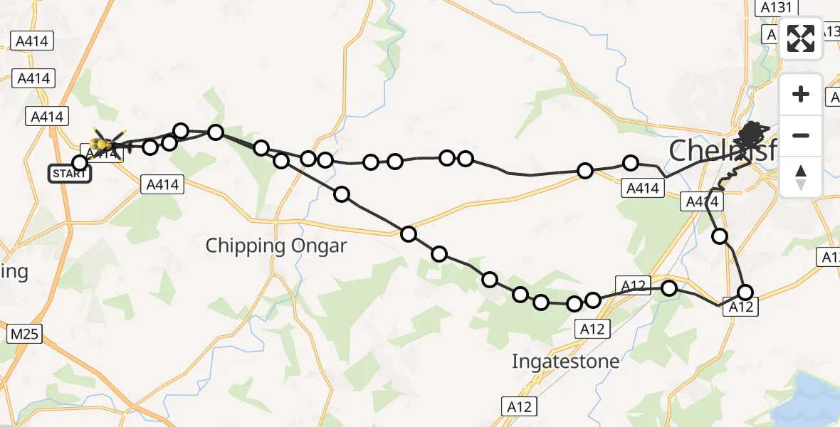 Flight route Police Helicopter North Weald Airfield - North Weald Bassett, 31 May 2026, 13:10