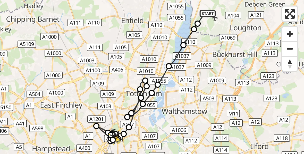 Flight route Police Helicopter Sewardstonebury - Stoke Newington, 31 May 2026, 13:13